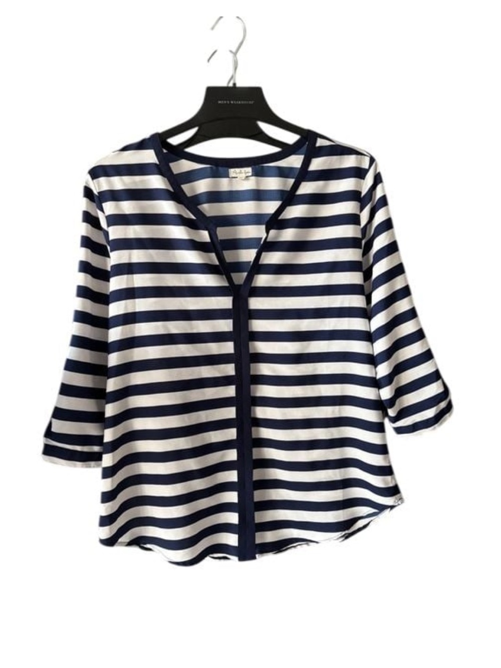 Antik Batik Navy and White Striped V-Neck Blouse